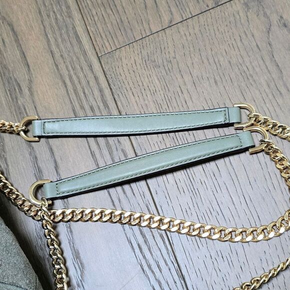 Michael Kors Regina Medium Woven Suede Convertible Shoulder Bag in Army Green - Picture 11 of 12